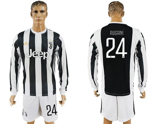 Juventus #24 Rugani Home Long Sleeves Soccer Club Jersey - Click Image to Close
